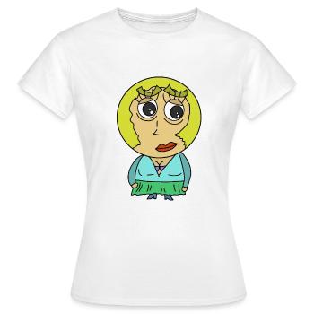 Rundkopf Frau Comicfigur blond Blondine Hübsch wtf - Frauen T-Shirt - Weiß - Vorne - AI Model Female 172 dark (172cm)