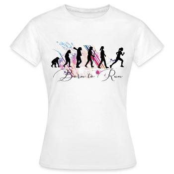Die Evolution des Läufers - geboren um zu laufen - Frauen T-Shirt - Weiß - Vorne - AI Model Female 172 dark (172cm)