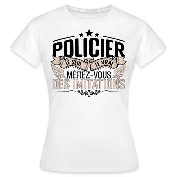 Policier cadeau Policier le vrai Policier - T-shirt Femme - blanc - Devant - AI Model Female 172 dark (172cm)