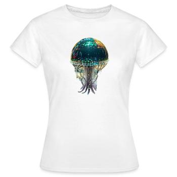Qualle,pailletten,glitzer,gold,metallic - Frauen T-Shirt - Weiß - Vorne - AI Model Female 172 dark (172cm)