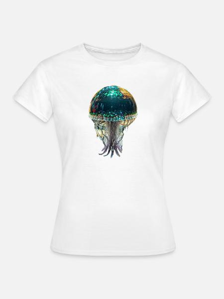 Qualle,pailletten,glitzer,gold,metallic - Frauen T-Shirt - Weiß