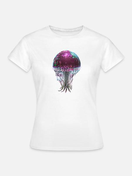 Qualle, Pailletten,glitzer,metallisch,pink - Frauen T-Shirt - Weiß
