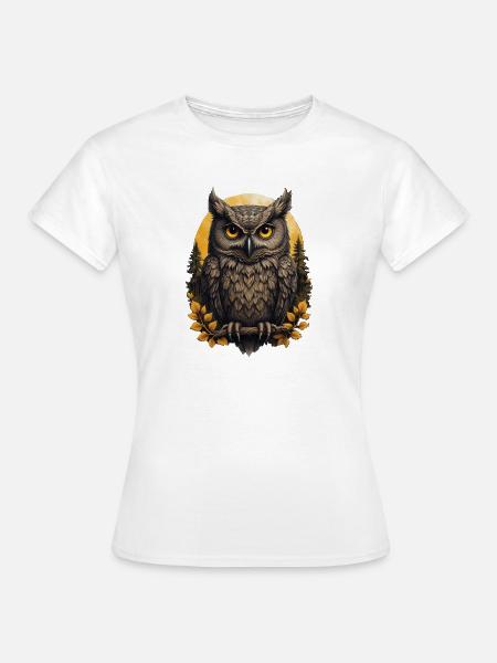 Weise Eulen im Herbstwald - Frauen T-Shirt - Weiß