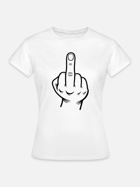 Mittelfinger Hand Kontur Schwarz - Frauen T-Shirt - Weiß