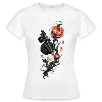 Steampunk-Nadel und Blumen - Frauen T-Shirt - Weiß - Vorne - AI Model Female 172 dark (172cm)