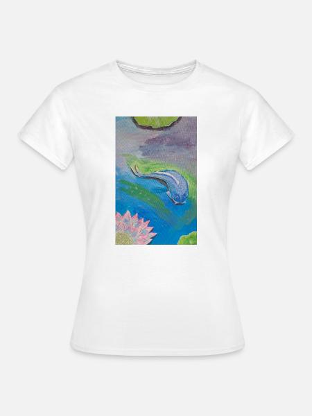 Blauer Tropenfisch über Lotuse - Frauen T-Shirt - Weiß