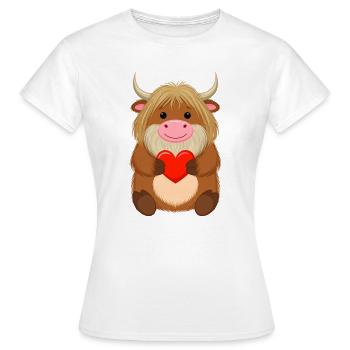 Une vache Highland comique au cœur rouge – Love Art - T-shirt Femme - blanc - Devant - AI Model Female 172 dark (172cm)