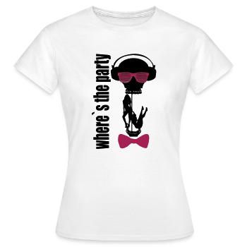 where is the party - Women's T-Shirt - white - Front - AI Model Female 172 dark (172cm)