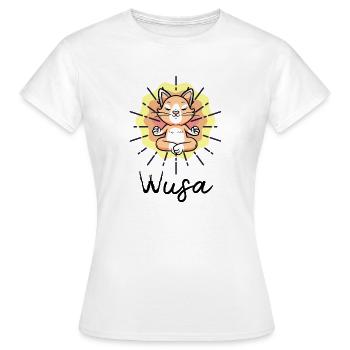 Wusa Yoga Katze Meditation - Frauen T-Shirt - Weiß - Vorne - AI Model Female 172 dark (172cm)
