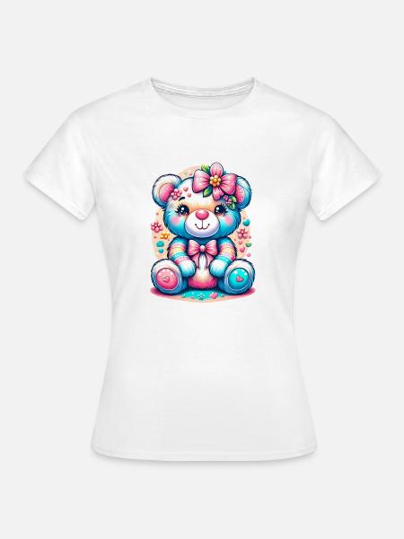 Bunter Teddybär - Farbglanz & Herzdetails - Frauen T-Shirt - Weiß