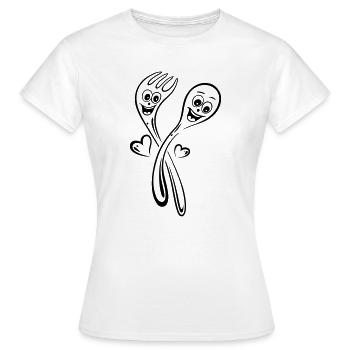 Spoon and fork with hearts. - Women's T-Shirt - white - Front - AI Model Female 172 dark (172cm)