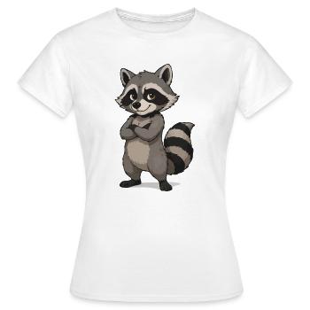 Dessin animé de raton laveur confiant - T-shirt Femme - blanc - Devant - AI Model Female 172 dark (172cm)