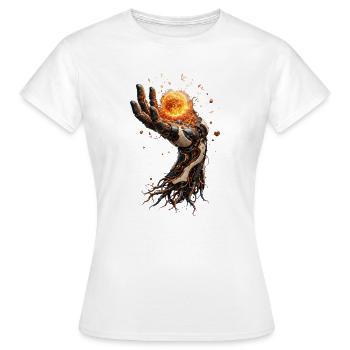 Mechanische Hand, die eine brennende Sonne hält - Frauen T-Shirt - Weiß - Vorne - AI Model Female 172 dark (172cm)
