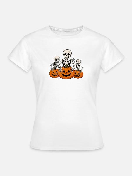 Halloween Skelett Kürbis - Frauen T-Shirt - Weiß