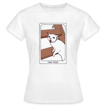 The Fool Funny Cat - Women's T-Shirt - white - Front - AI Model Female 172 dark (172cm)