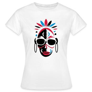 afrikanische Maske mit Sonnenbrille als Stencil - Frauen T-Shirt - Weiß - Vorne - AI Model Female 172 dark (172cm)