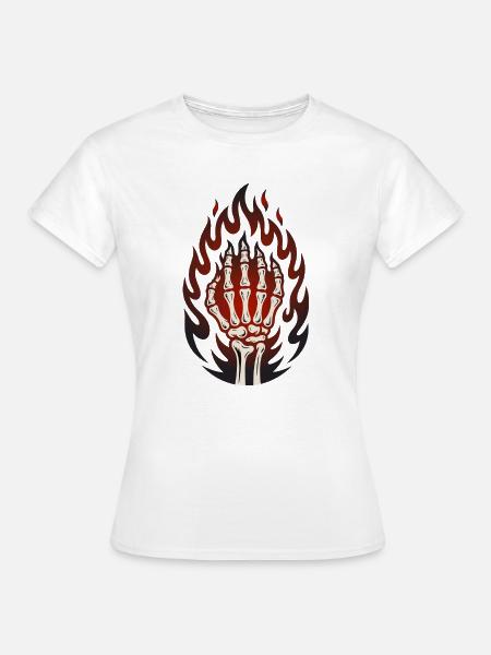 Flammende Skeletthand - Frauen T-Shirt - Weiß