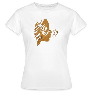 Golden Whispering Face Silhouette Minimalistische Kunst - Frauen T-Shirt - Weiß - Vorne - AI Model Female 172 dark (172cm)