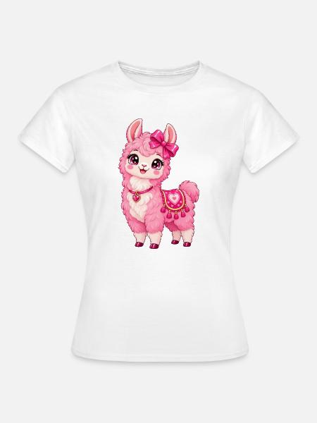 Kawaii Pink Llama mit Herz - Frauen T-Shirt - Weiß