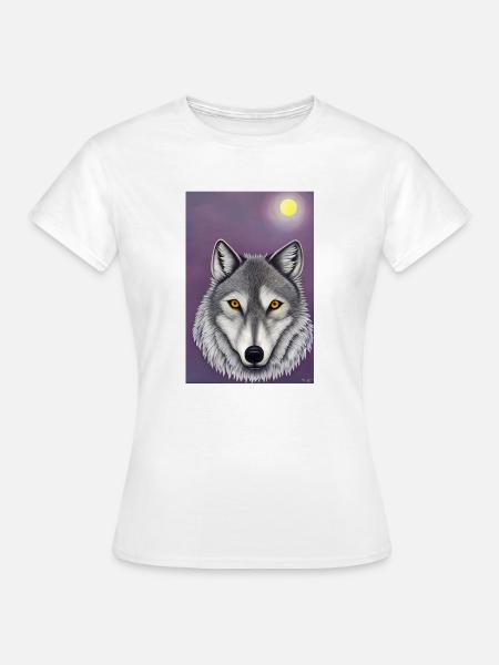 Wolf unter Mond - Frauen T-Shirt - Weiß