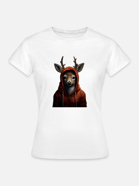 Junger Hirsch mit Hoodie - Frauen T-Shirt - Weiß