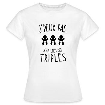 J'peux pas j'attends des triplés - T-shirt Femme - blanc - Devant - AI Model Female 172 dark (172cm)