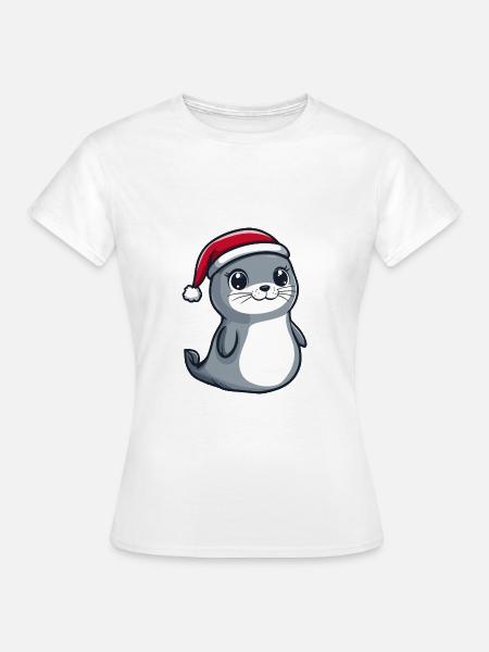 Robbe Tier Weihnachten Niedlich - Frauen T-Shirt - Weiß
