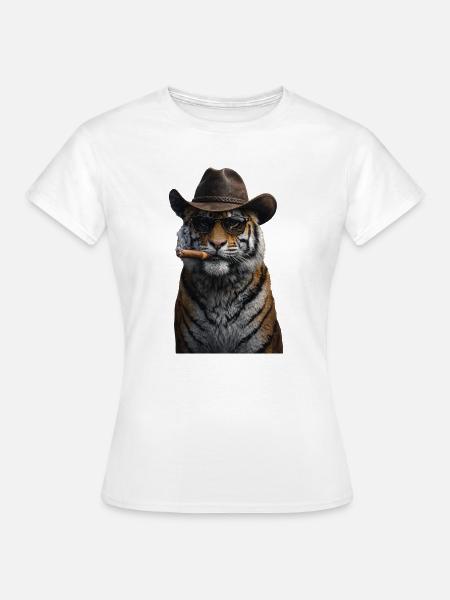 Cowboy-Tiger mit Zigarre - Frauen T-Shirt - Weiß