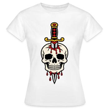Schädel mit einem Tattoo-Dolch durchbohrt - Frauen T-Shirt - Weiß - Vorne - AI Model Female 172 dark (172cm)
