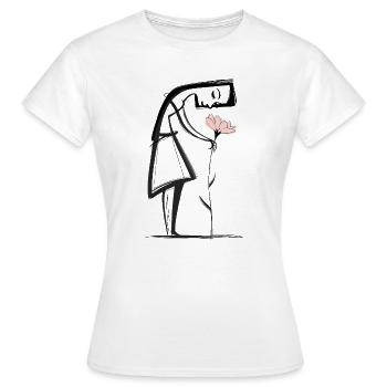 Femme minimaliste avec une fleur - T-shirt Femme - blanc - Devant - AI Model Female 172 dark (172cm)