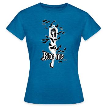 Beiß mich Vampire Fledermäuse - Frauen T-Shirt - Antikblaues Saphir meliert - Vorne - AI Model Female 172 dark (172cm)