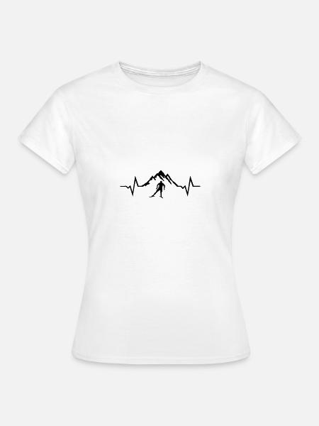 Langlaufen, Skilangläufer und EKG Herzschlag - Frauen T-Shirt - Weiß