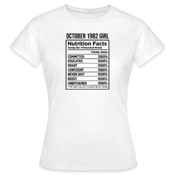 October 1982 - 40th birthday gift. Wife. - Women's T-Shirt - white - Front - AI Model Female 172 dark (172cm)