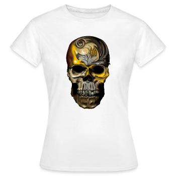 Ornement Crâne Filigrane D’or - T-shirt Femme - blanc - Devant - AI Model Female 172 dark (172cm)