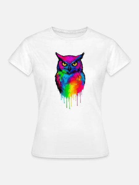 Leuchtende Farb-Eulenkunst - Frauen T-Shirt - Weiß