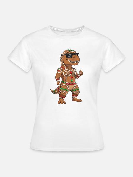 Lustiger Dino weihnachtlicher Lebkuchenmann - Frauen T-Shirt - Weiß