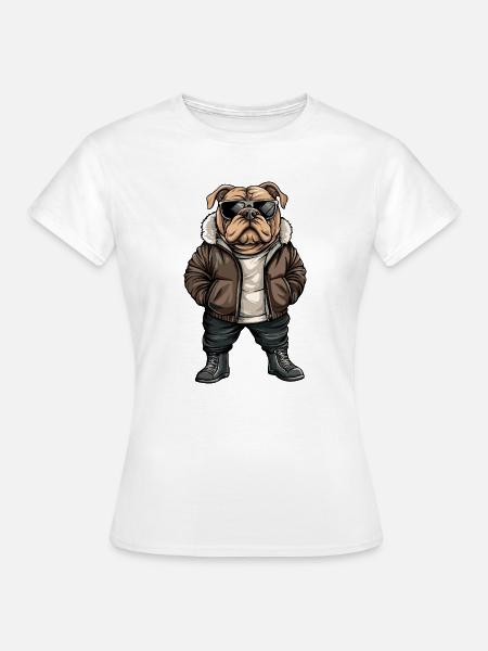 Bulldog Hund Cool Winter - Frauen T-Shirt - Weiß