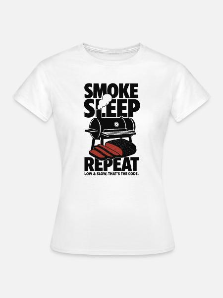 Smoke Sleep Repeat BBQ Design - Frauen T-Shirt - Weiß