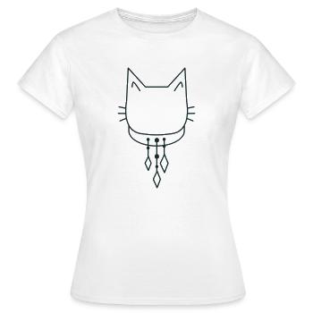 Süße Katze mit Halsband baumelt - Frauen T-Shirt - Weiß - Vorne - AI Model Female 172 dark (172cm)