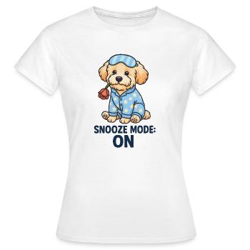 Maltipoo in pyjamas with rose – Snooze Mode ON - Women's T-Shirt - white - Front - AI Model Female 172 dark (172cm)