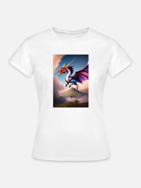 Drache überfliegt Fantasylandschaft - Frauen T-Shirt - Weiß