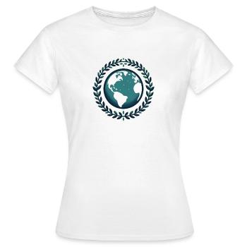 Weltkugel mit Blätterkranz - Frauen T-Shirt - Weiß - Vorne - AI Model Female 172 dark (172cm)