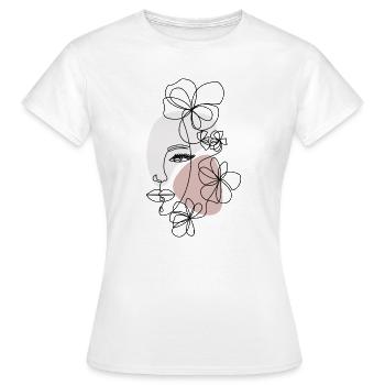 Line Art Frau mit Blumen - Minimalistische Frau - Frauen T-Shirt - Weiß - Vorne - AI Model Female 172 dark (172cm)