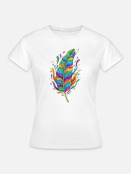 Regenbogenfeder Farbexplosion - Frauen T-Shirt - Weiß