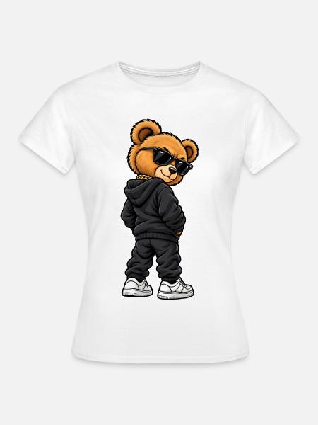 Gangster Teddy im lässigen Streetwear Look - Frauen T-Shirt - Weiß
