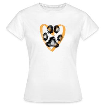 Empreinte de patte avec coeur, orange - T-shirt Femme - blanc - Devant - AI Model Female 172 dark (172cm)