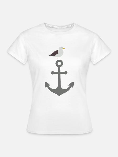 Möwe auf Anker - Frauen T-Shirt - Weiß