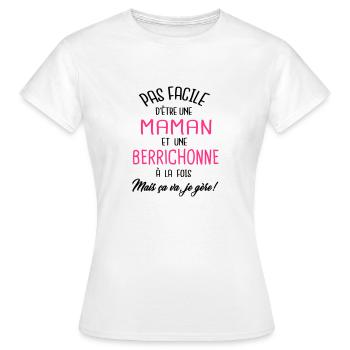 Pas facile d'être maman et Berrichonne - T-shirt Femme - blanc - Devant - AI Model Female 172 dark (172cm)