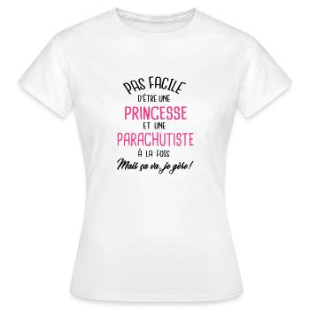 Pas facile d'être princesse et parachutiste - T-shirt Femme - blanc - Devant - AI Model Female 172 dark (172cm)