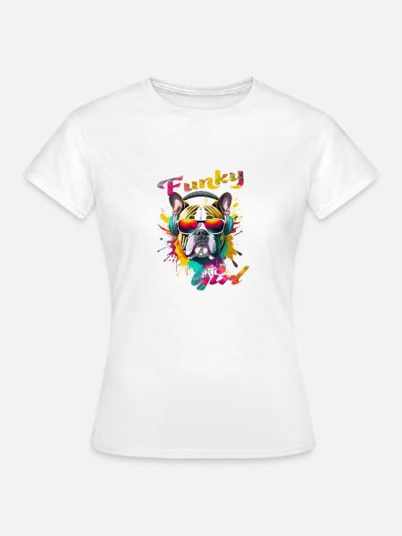 Funky Bulldogge Mädchen - Frauen T-Shirt - Weiß